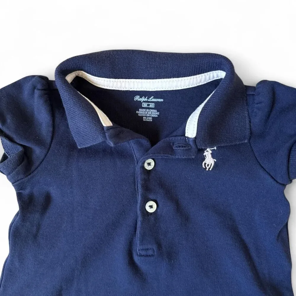 Ralph Lauren Baby Girl Navy Polo Dress with Matching Bloomers 3 Months